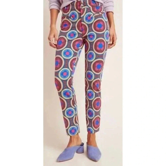 Anthropologie Womens The Essential Slim Printed Trousers Multicolor Size 6 - Picture 1 of 15